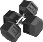 Homcom Set 2 gantere fitness de 15 kg hexagonale cu mâner antialunecare, din oțel și cauciuc, Ø15.5 x 33.6 cm, negru