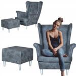  Grey Skandináv Öko-Bőr Karosszék Lábtartóval Ari Family Furniture