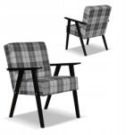  Retro Vintage Prl Stílusú Karosszék Soler Family Furniture Szürke Kockás Mintával