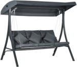 Outsunny Kerti hintaágy 3 személyes, állítható tetővel, acélból és poliészterből, 202x115x168 cm, sötétszürke