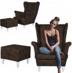  Wingback Szék Lábtartóval, Ökológiai Bőr, Sötét Barna Családi Bútorok