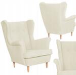  Skandináv Szárnyas Karosszék, Világos Krém Színű Velúr, Hunter Family Furniture, Bézs