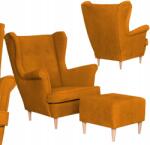  Skandináv Velúr Karosszék Lábtartóval Hunter Family Furniture Mustár