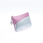 Amnisu metál rózsaszín / ezüst erezett ívelt egy cipzáras bőr kulcstartó c4001-1008