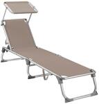 SONGMICS Napozóágy, napernyővel, állítható háttámlával, összecsukható, 55 x 193 x 31 cm, terhelhetőség 150 kg, bézs (GCB19BR) - vasbutor