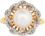  Arannyal Bevont Ezüst Gyűrű Barokk Édesvízi Tenyésztett Gyönggyel és Fehér Topázzal, PCY11655/54