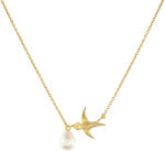  Arannyal Bevont Ezüst Nyaklánc Barokk Édesvízi Tenyésztett Gyönggyel és Fehér Topázzal, PCY11588