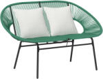 Outsunny Kétszemélyes kerti kanapé PE rattanból és acélból, párnákkal és kartámaszokkal, 132x72x83 cm, zöld