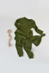 BabyCosy Set 3 piese: body cu maneca lunga, pantaloni lungi si caciulita din bumbac organic si modal - Verde, BabyCosy (Marime: 3-6 Luni) (BC-CSYM22512-3)