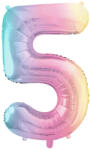  Pasztell szivárvány fólia lufi szám 5, 86 cm (FB1M-5-000P)