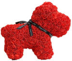 Aranjamente florale - Rose Puppy - Catelus floral 40 cm decorat manual cu trandafiri spuma in cutie Rosu