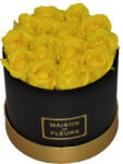 Aranjamente florale - Aranjament floral cutie rotunda neagra cu trandafiri de sapun galben