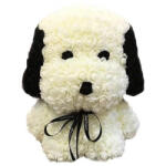 Aranjamente florale - Rose Puppy - Catelus floral 40 cm decorat manual cu trandafiri spuma in cutie Alb