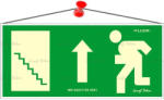  Információs tábla, 25x11, 5 cm, fluoreszkáló, utánvilágítós, "Menekülési irány fel, lépcső balra (300 - 90) - nyomtassingyen