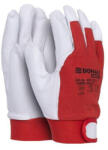 DONAU Védőkesztyű, kecskebőr, DONAU"Safety", 9/L méret, fehér-piros (32113211-09) - nyomtassingyen