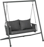 Outsunny Kétszemélyes Kerti Hintapad Párnákkal és Oldalzsebekkel, Kültéri Hintapad Acélból és Textilből, 168x117x181 cm, Sötétszürke