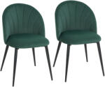 HomCom 2 db-os bársony étkezőszék szett, konyhai székek ívelt kagylómintás háttámlával, acél lábak, skandináv stílusú, kárpitozott szék konyhába, hálószobába, nappaliba, sötétzöld