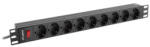 Lanberg PDU-09F-0300-BK 19" 1U 9xSchuko aljzat Uni-Schuko csatlakozóvéggel 3m fekete elosztósor kapcsolóval