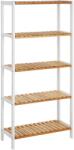 Brius Raft depozitare bambus 5 polite bucatarie baie, 130x60x26 cm, design natural, alb maro natur (EZ-BCB35WN)