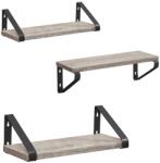 Brius Set 3 rafturi perete pal otel industrial 30 35 40 cm, 12 cm adancime, montaj dublu, gri negru (EZ-LWS033B02) Raft