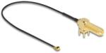Delock Antenna kábel RP-SMA 90 PCB anya válaszfali csatlakozóval apa I-PEX Inc. , MHF I-dugó 1.13 25 cm menethossz 15 m (12036) (12036)