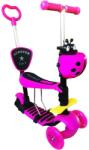 JHT Trotineta „Scooter 5 in 1 pentru copii cu roti luminoase, maner de impins, cosulet buburuza, scaunel cu spatar, suport picioare, Roz (JHT-5IN1-ROZ) Trotineta