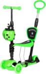 JHT Trotineta „Scooter 5 in 1 pentru copii cu roti luminoase, maner de impins, cosulet buburuza, scaunel cu spatar, suport picioare, Verde (JHT-5IN1-Verde) Trotineta
