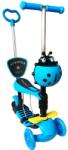 JHT Trotineta „Scooter 5 in 1 pentru copii cu roti luminoase, maner de impins, cosulet buburuza, scaunel cu spatar, suport picioare, Albastru (JHT-5IN1-ALBASTRU) Trotineta