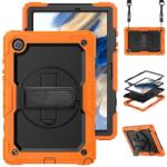  Méz hibrid tartós borító pánttal és kéztartóval Samsung Galaxy Tab A8 10.5 (2021) táblagéphez - fekete/narancs (101243990D)