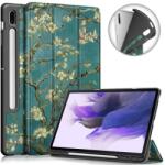  Patte smart PU bőr tablet tok Samsung Galaxy Tab S7 FE T736 - fehér virágok (101236881C)