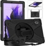  360 Tartós hibrid borítás szíjjal és kéztartóval Samsung Galaxy Tab S7 FE T736-hoz - Fekete (101237752A)
