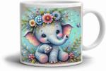  Fehér kerámia bögre 330ml képpel - virág elefánt (HRNEK-90X82-BILY-287)