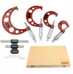  0-100 mm-es külső mikrométer készlet csörgőkorláttal (Zestaw Mikrometrów 0-100mm Zewnętrznych 4szt)