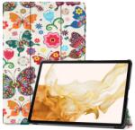  Patte okos PU bőr tablet tok Samsung Galaxy Tab S8 Plus - pillangók és virágok (101244192D)