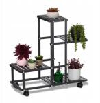 Relaxdays Virágtartó Állvány Görgőkkel Fekete 4 polc (10047175)