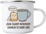  Fehér bádogbögre 380ml képpel - idézet A tea introvert (HRNEK-PLECH-80X87-17)