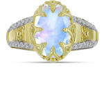  Arannyal Bevont Ezüst Gyűrű Szivárvány Holdkővel és Fehér Topázzal, Y61456/57
