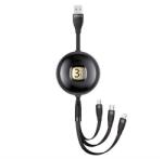 USAMS u69 adatkábel 3in1, usb - type-c/lightning/microusb, 3a, 100cm, csévélhető, fekete (SJ508USB01)