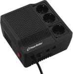 PowerWalker 600VA / 360W Feszültségstabilizátor, 3xShuko Kimenet, Modemvédelem, Fekete (AVR-600VA-PW)