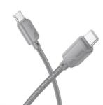 hoco. u113 adatkábel, type-c - type-c, 60w, pd gyorstöltő, 100cm, cipőfűző, világosszürke (U113_GREY)