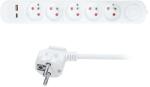 Solight Hosszabbító kábel 5 aljzattal + USB A + USB C - 3m, kapcsoló, 3x1, 0, fehér