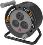 Solight Kábeldobos hosszabbító 3 aljzattal - 15m, fekete