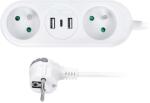 Solight Hosszabbító kábel 2 aljzattal + 2x USB A + USB C - 1, 5m, 3x1, 0, fehér