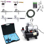 Fengda® - Fenghua Bida Airbrush szett: FENGDA AS-186 kompresszor + 6 x airbrush pisztoly (2x Fengda BD-130, 2x BD-800, 2x BD-134) + tömlő + gyorscsatlakozók () (BD-812-SET186-BASE)