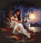 NORIMPEX - Puzzle Tablou Diamant: Femeie indiană cu un lup 30x40cm - 1 - 39 piese