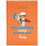 FunnyCase Könyvnaptár 2026 Felújítási Szolgáltatások *név* Narancssárga Ajándék Minták (Kalendarz Pomarańcza USŁUGI REMONTOWE *IMIĘ*)