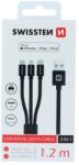 SWISSTEN Woven kábel 3in1 MFI 1.2m (Lightning, USB-C, Micro USB) - Fekete (72501101)