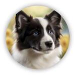  60x60mm kör alakú mágnes - border collie virágokban (MAGNET-60X60-KRUH-2)