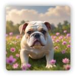  65x65mm-es négyzet alakú mágnes - bulldog a réten (MAGNET-65X65-CTVEREC-1)