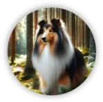  60x60mm-es kör alakú mágnes - collie az erdőben (MAGNET-60X60-KRUH-63)